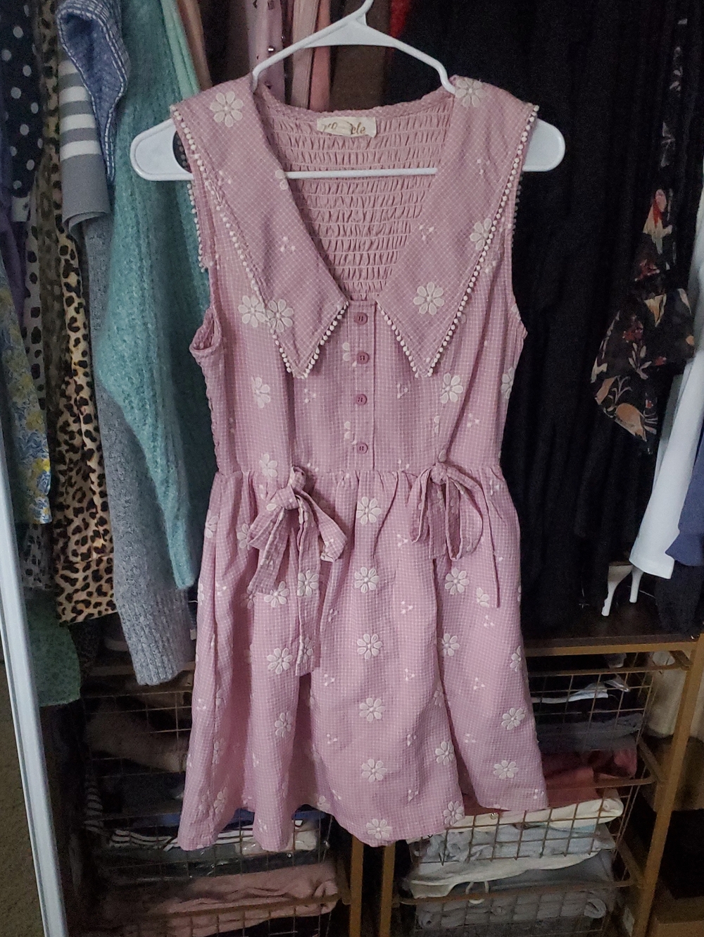 Listicle Pink Floral Midi Dress with Pointed Collar